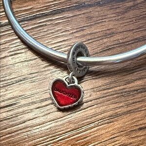 Pandora Silver Daughter Charm with Red Heart